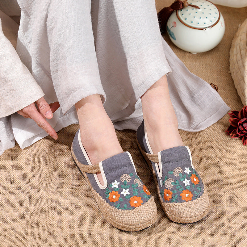 Women's Embroidery Linen Cloth Flat Low-cut Craft Canvas Shoes