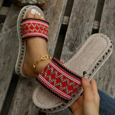Women's Platform Muffin Bottom Ethnic Style Color Slippers