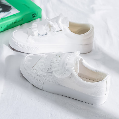 Women's Style Spring Velcro White Flat Cute Canvas Shoes
