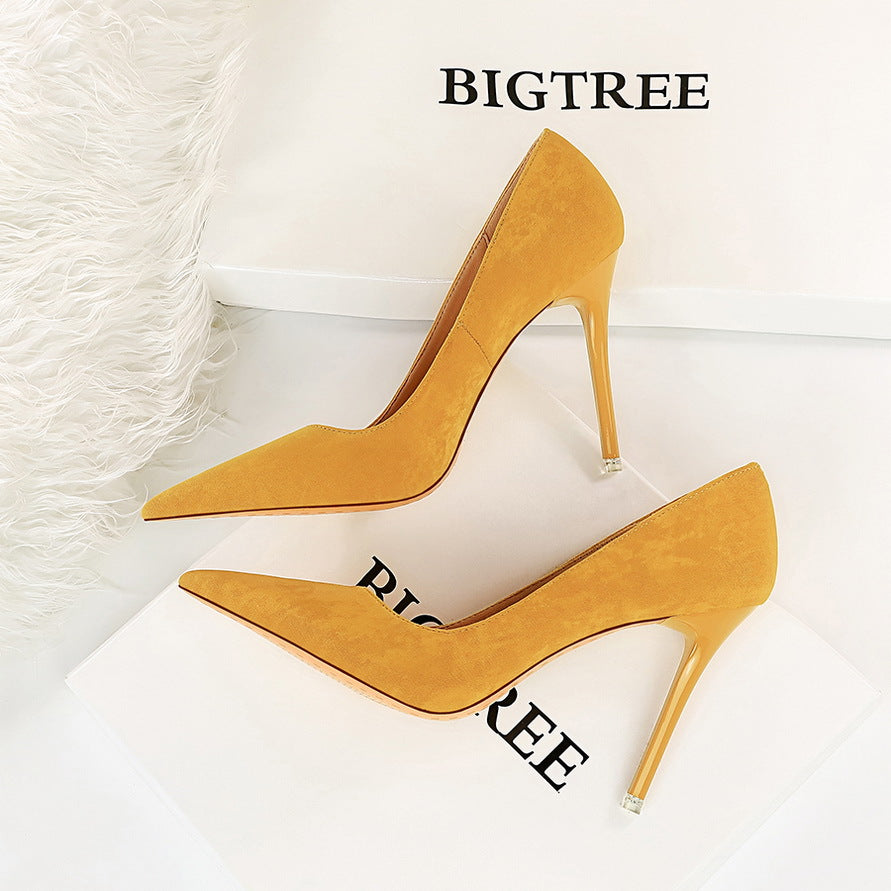 Women's Stiletto Suede Shallow Mouth Pointed Toe Heels