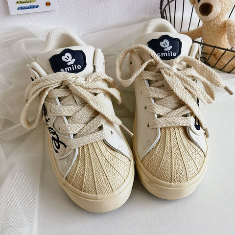Women's Embroidered Letters Shell Head White Springtide Canvas Shoes