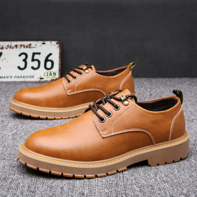 Men's Leisure Cargo Beef Tendon British Green Leather Shoes