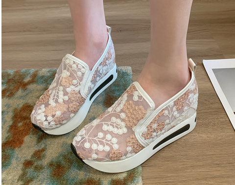Women's Korean Lace Mesh Slip-on High Casual Shoes