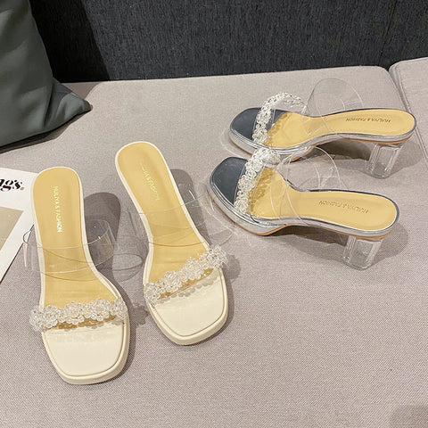 Women's Summer Rhinestone Transparent Sexy Strap Heels