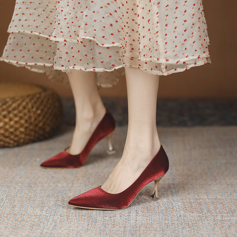 Wine-red High Not Tired Feet Bride Heels