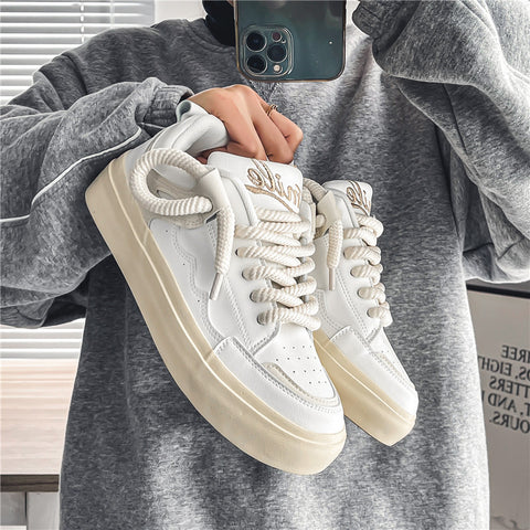 Men's White Sports Skateboard Thick-soled Boys Sneakers