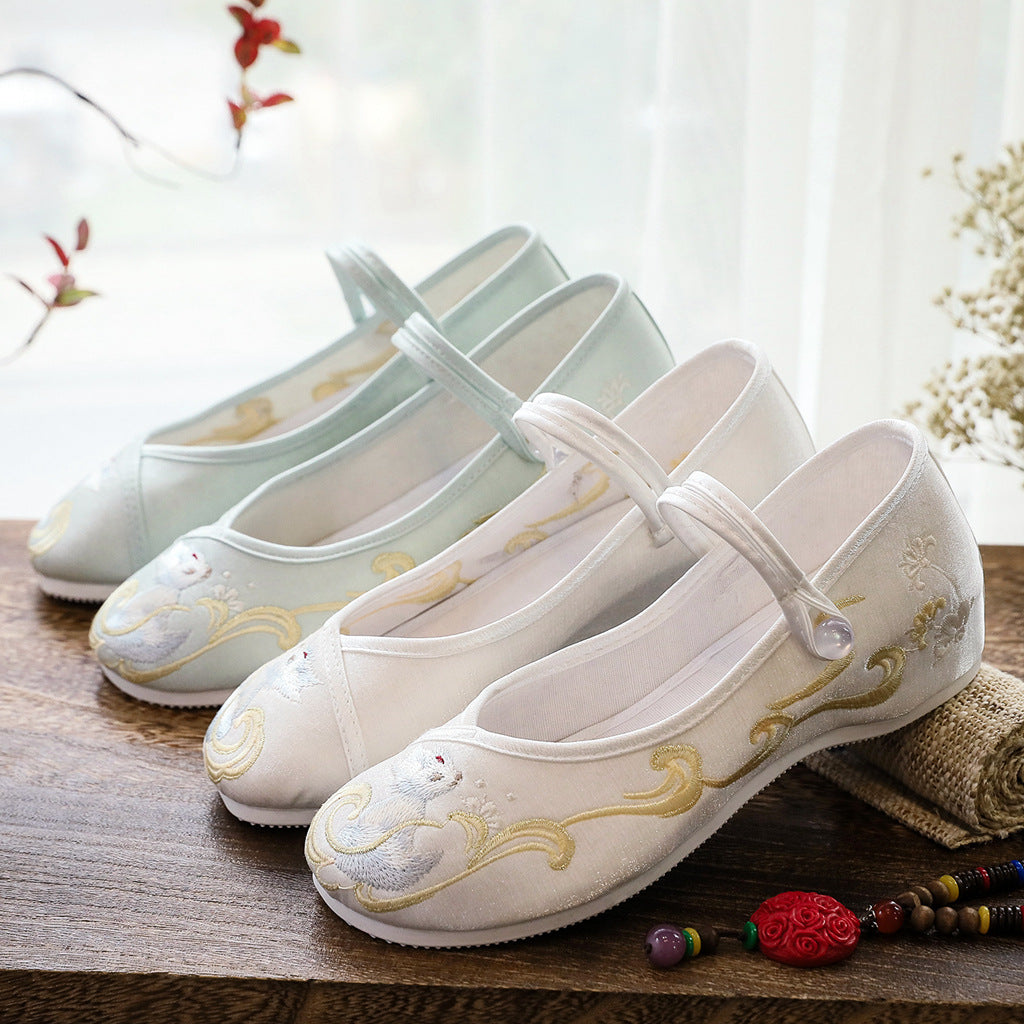 Women's Cloth Embroidered Height Increasing Insole Elegant Canvas Shoes