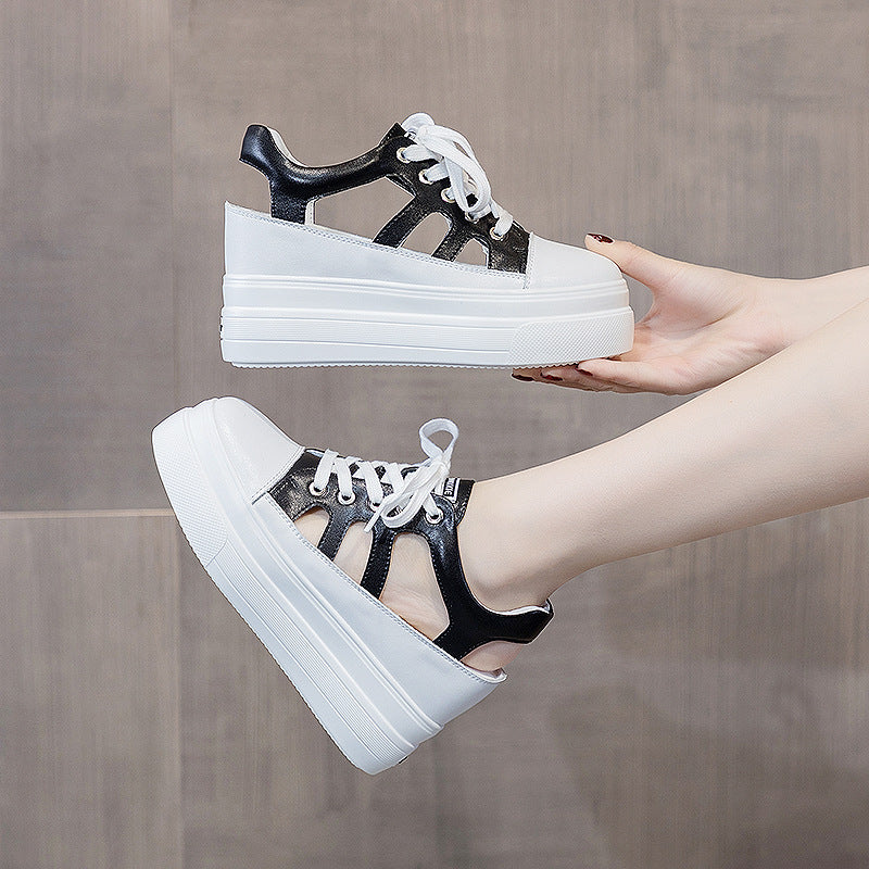 Women's Leisure Height Increasing Insole Hollow Out Breathable Korean Casual Shoes