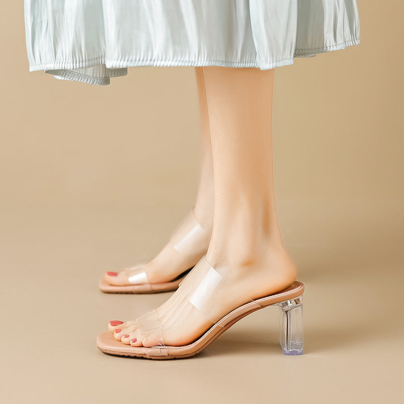 Women's Summer Strap Transparent Crystal High Fairy Heels