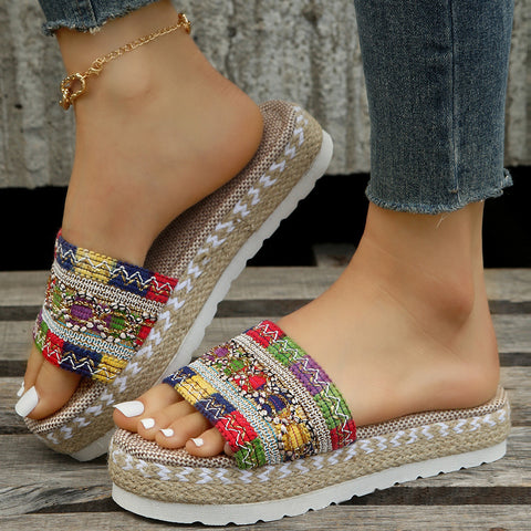 Women's Platform Muffin Bottom Ethnic Style Color Slippers