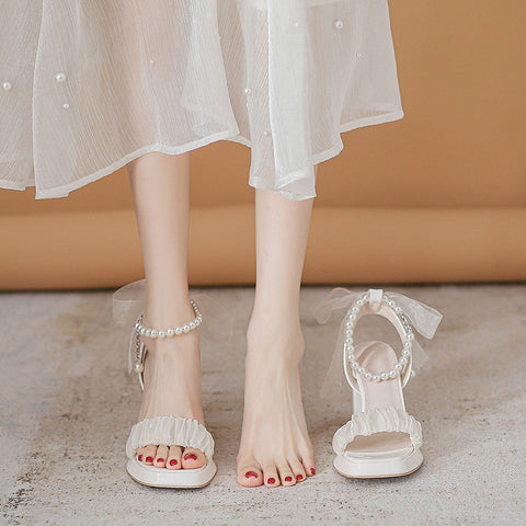 Women's Summer Chunky Platform Fashion Pearl Mary Heels