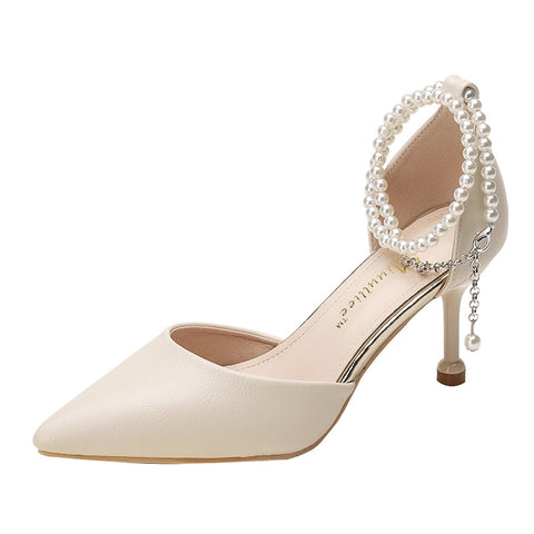 Women's French Style Pearl Buckle High Stiletto Heels