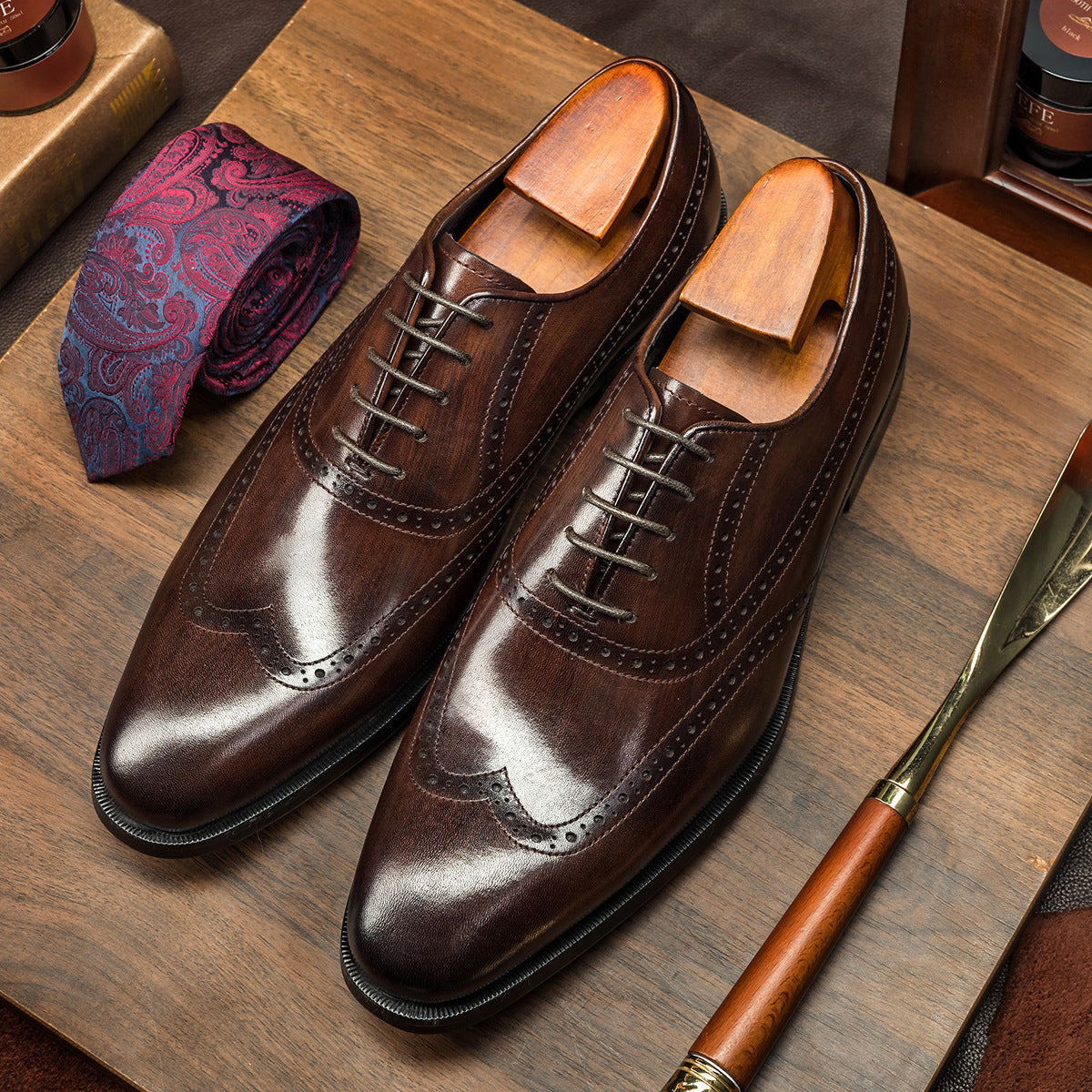 Men's Business Formal Oxford Brogue Cowhide Plus Leather Shoes