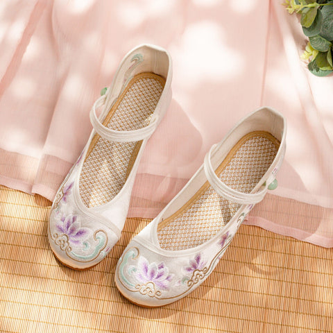 Summer Old Beijing Female Antique Style Embroidery Height Canvas Shoes