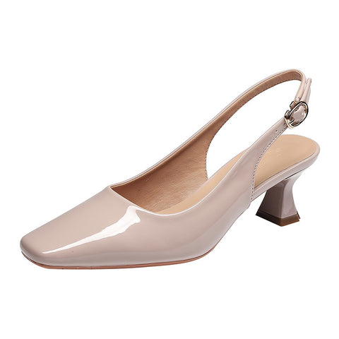Women's Square Toe Single-layer Patent French Cap Heels