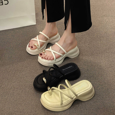 Women's Thick-soled Toe Ring Fashionable Korean Style Slippers