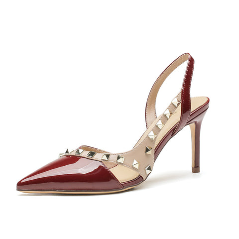 Women's Rivet Stiletto Female Wine-red Pointed Heels