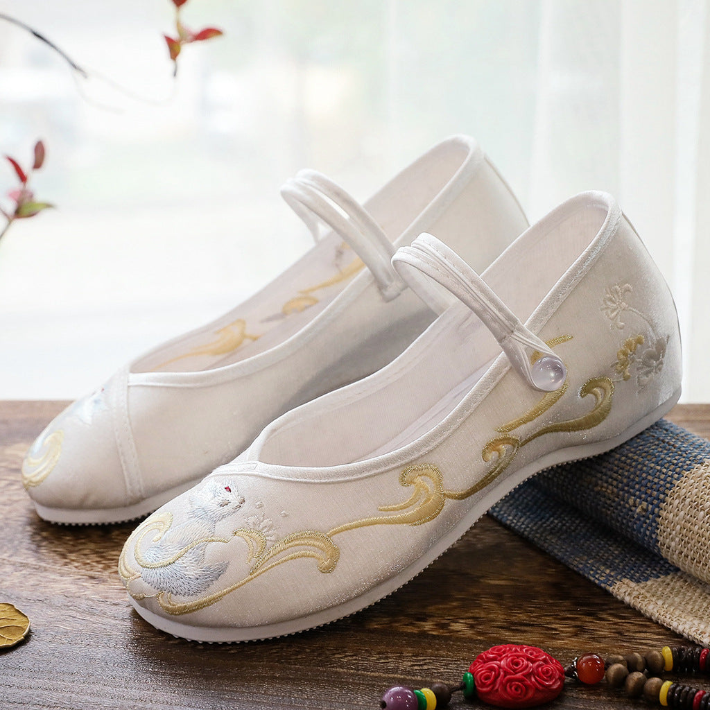 Women's Cloth Embroidered Height Increasing Insole Elegant Canvas Shoes