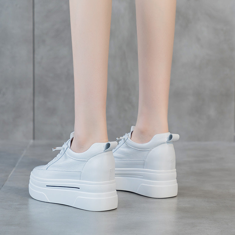 Women's Genuine Low-cut White Summer Height Increasing Sneakers